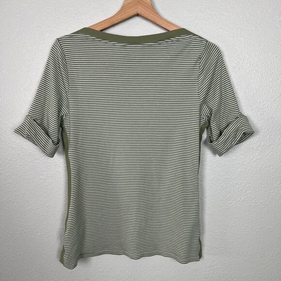 Lauren Ralph Lauren Women's Large Sage Green Striped Boat Neck Short Sleeve Top - Picture 7 of 8